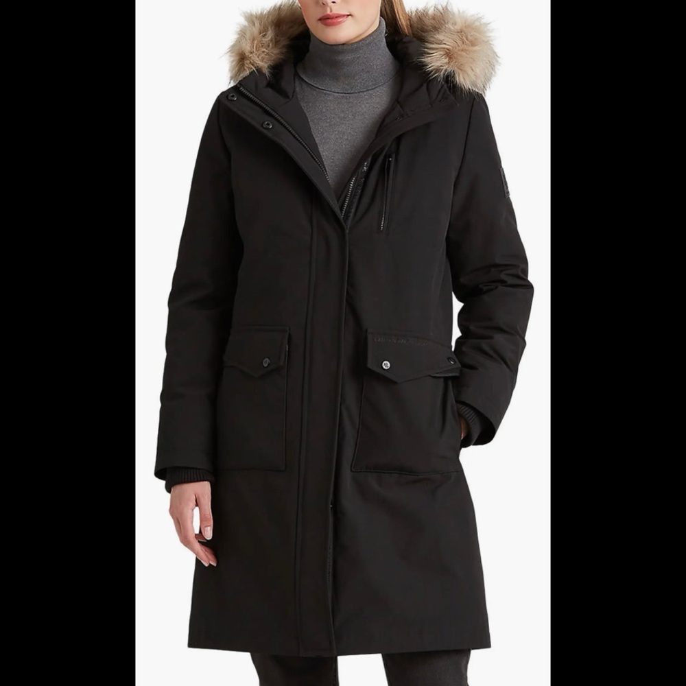 🖤LRL Faux Fur Trim Down&Feather Hooded Parka- Black🖤
